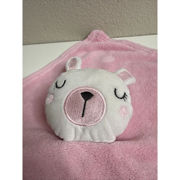 Chick Pea Pink White Sleep Bunny Rabbit Lovey Security Blanket Square 14" x 15" - Picture 2 of 7